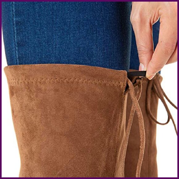 Women's Over Knee Boots Faux Suede Block Heel Lace Up Winter OTK - Picture 4 of 8